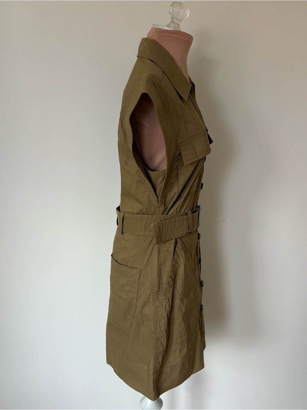 A.L.C. Ava Mini Utility Linen Blend Drill Green Cargo Safari Dress EUC Size 2 - Picture 7 of 10